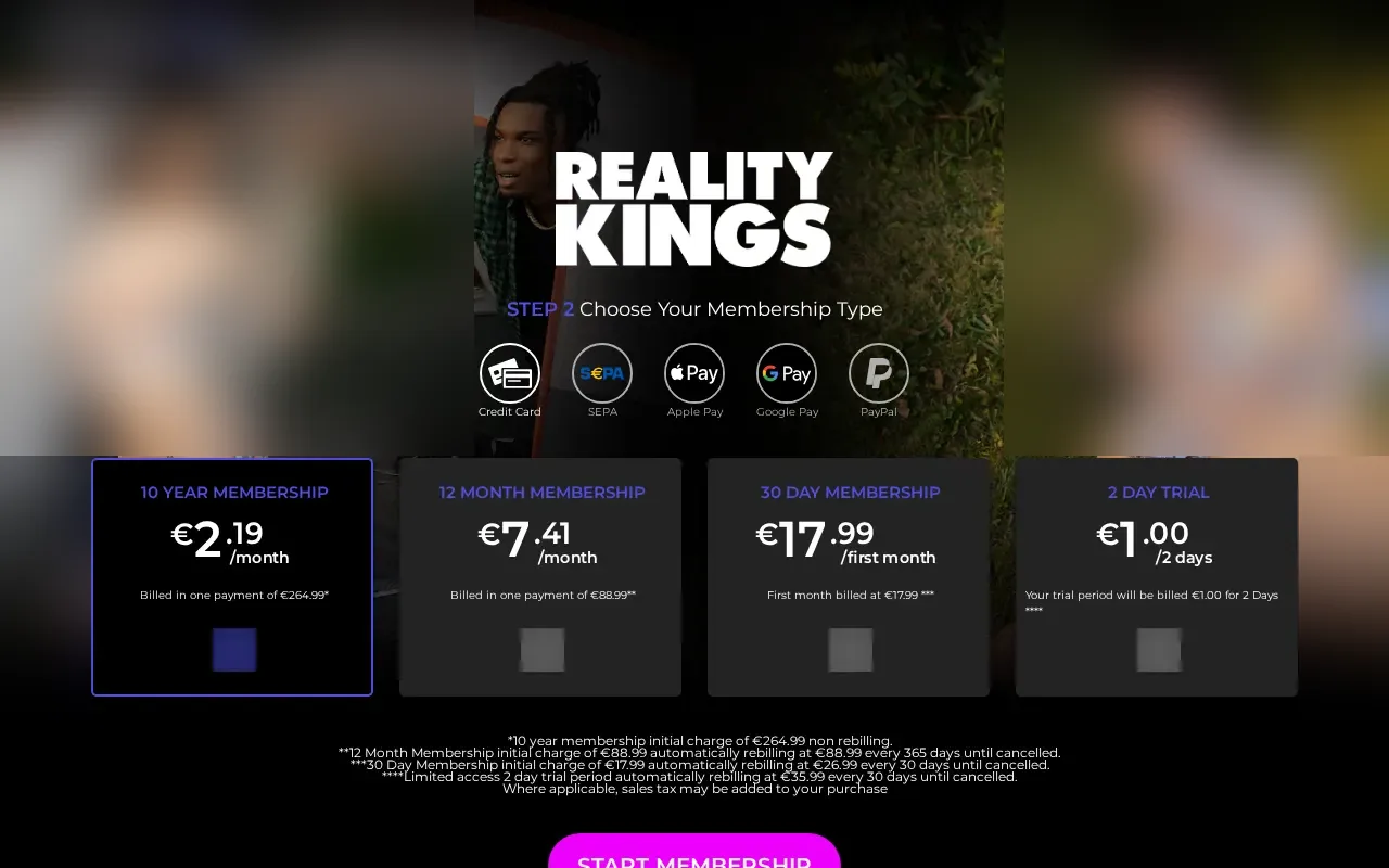 The Reality Kings join page, with its plans and the renewal amount of each.
