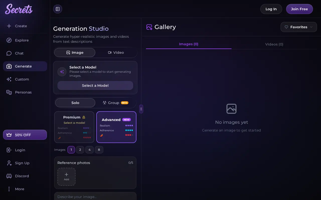 Secrets.ai generation studio