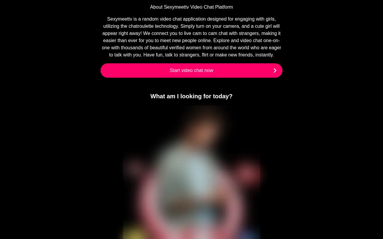 Random video chat pitch on the Sexymeet.tv homepage
