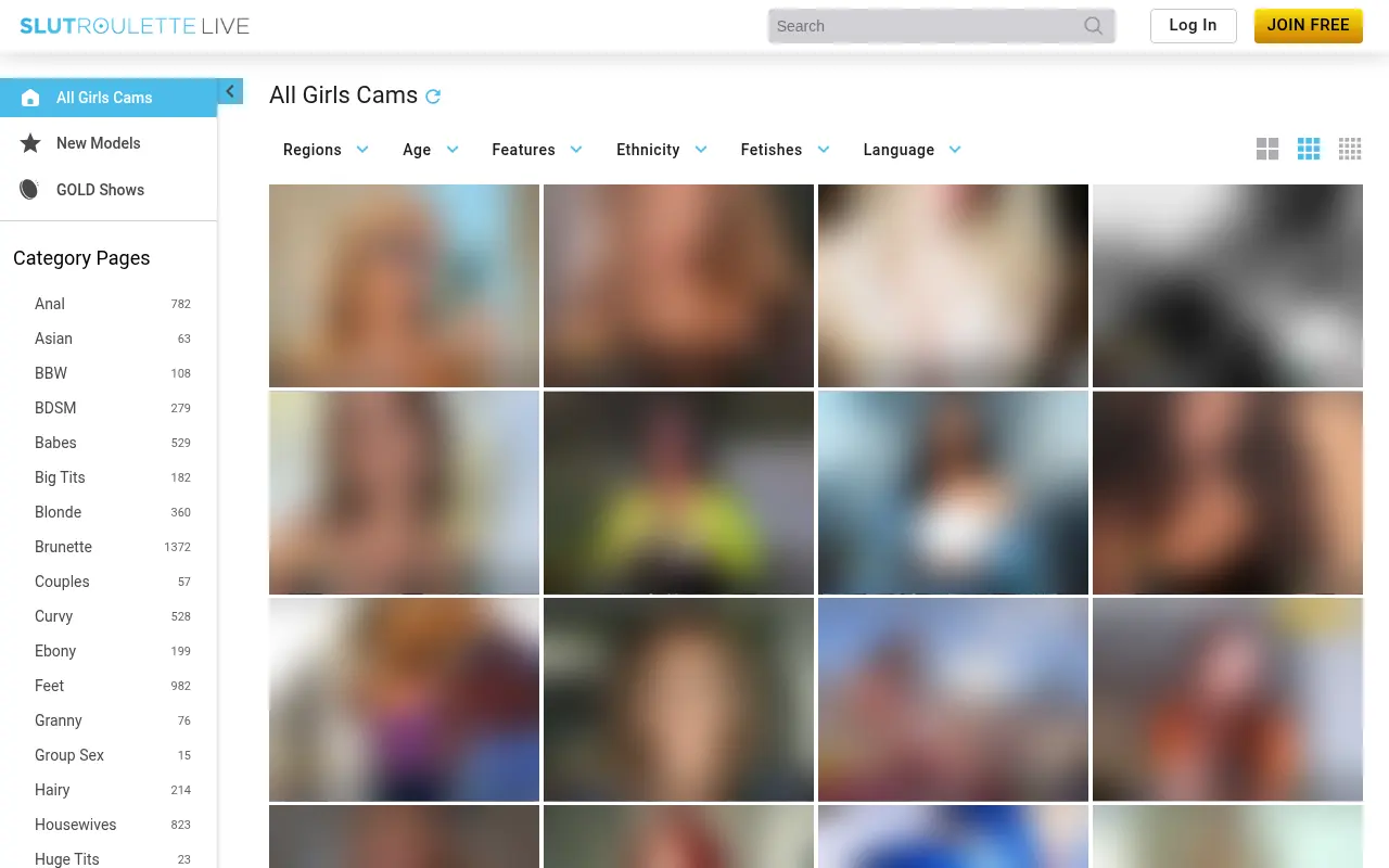 Slut Roulette Live grid of models online, with its filters