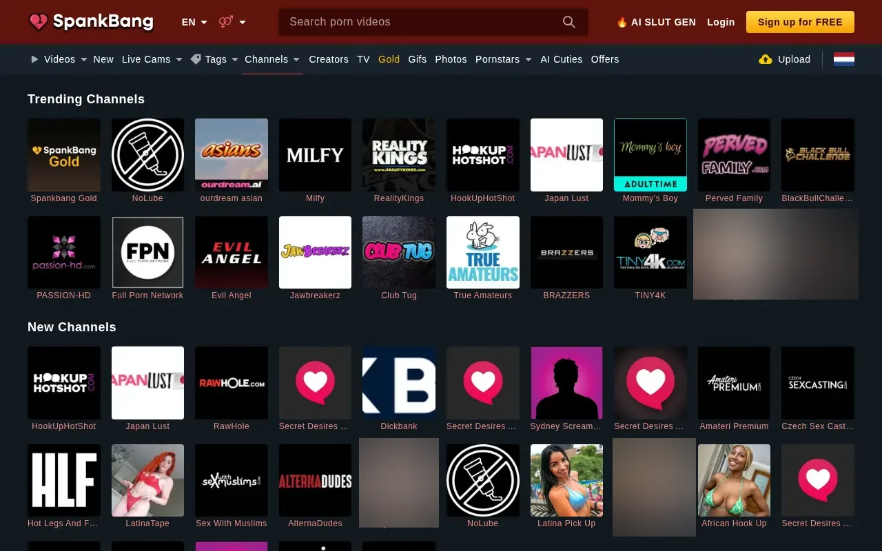 The SpankBang channels page