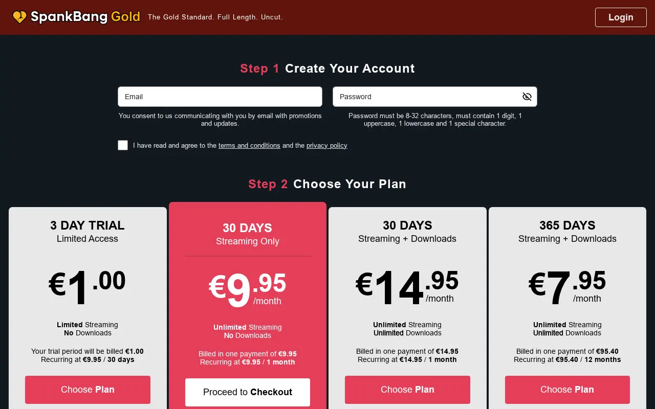 SpankBang Gold membership plans