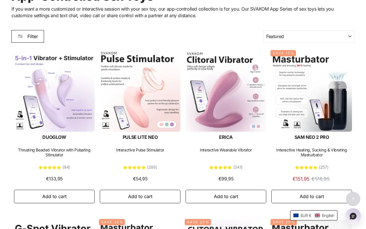 SVAKOM's app-controlled aisle, with sale prices and review counts
