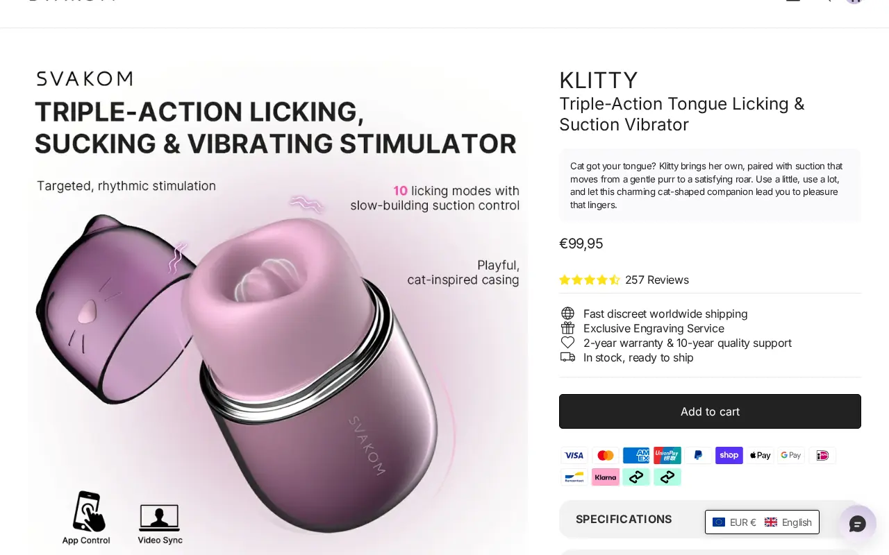 The Klitty product page at SVAKOM, price, reviews and warranty