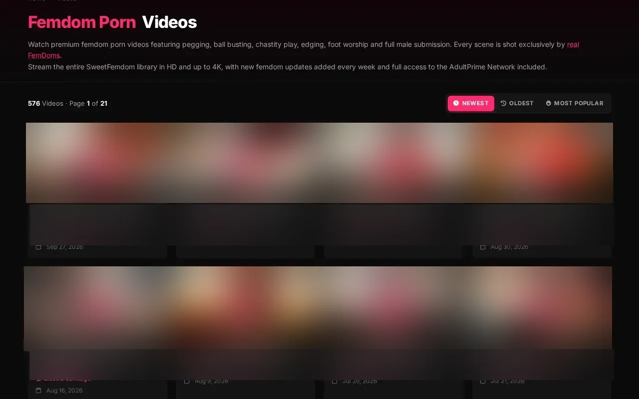 SweetFemdom's video grid, dated and credited