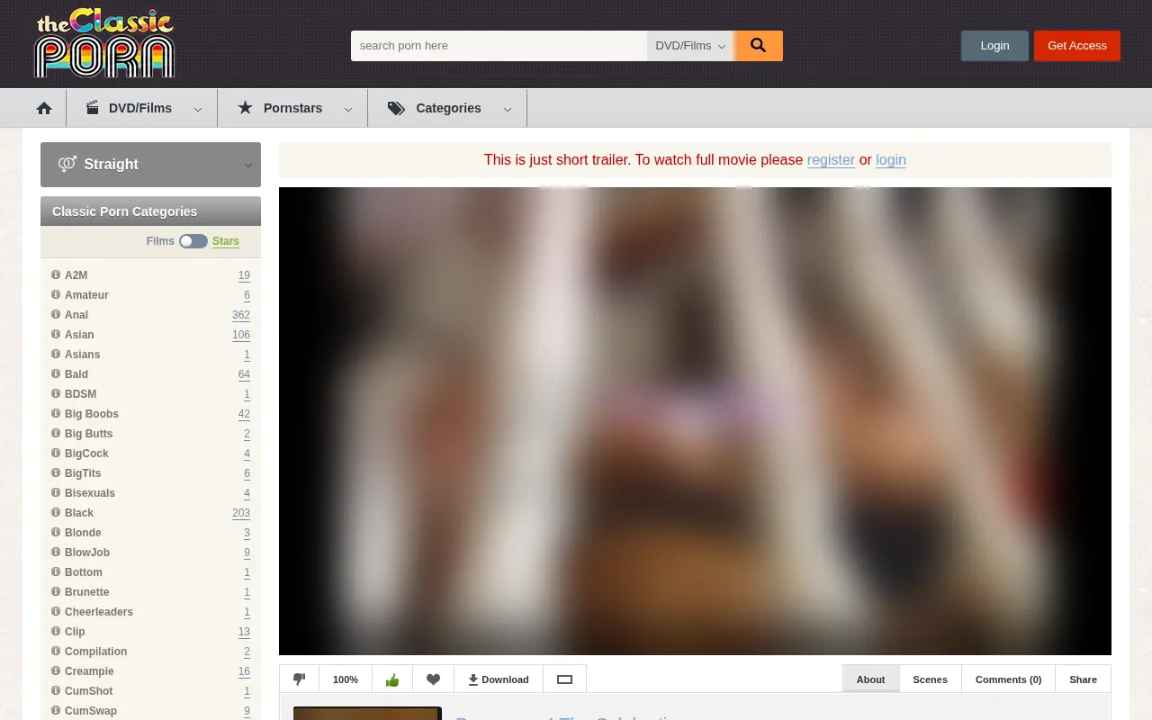 A movie page brings together the player, running time, year and useful details before playback.