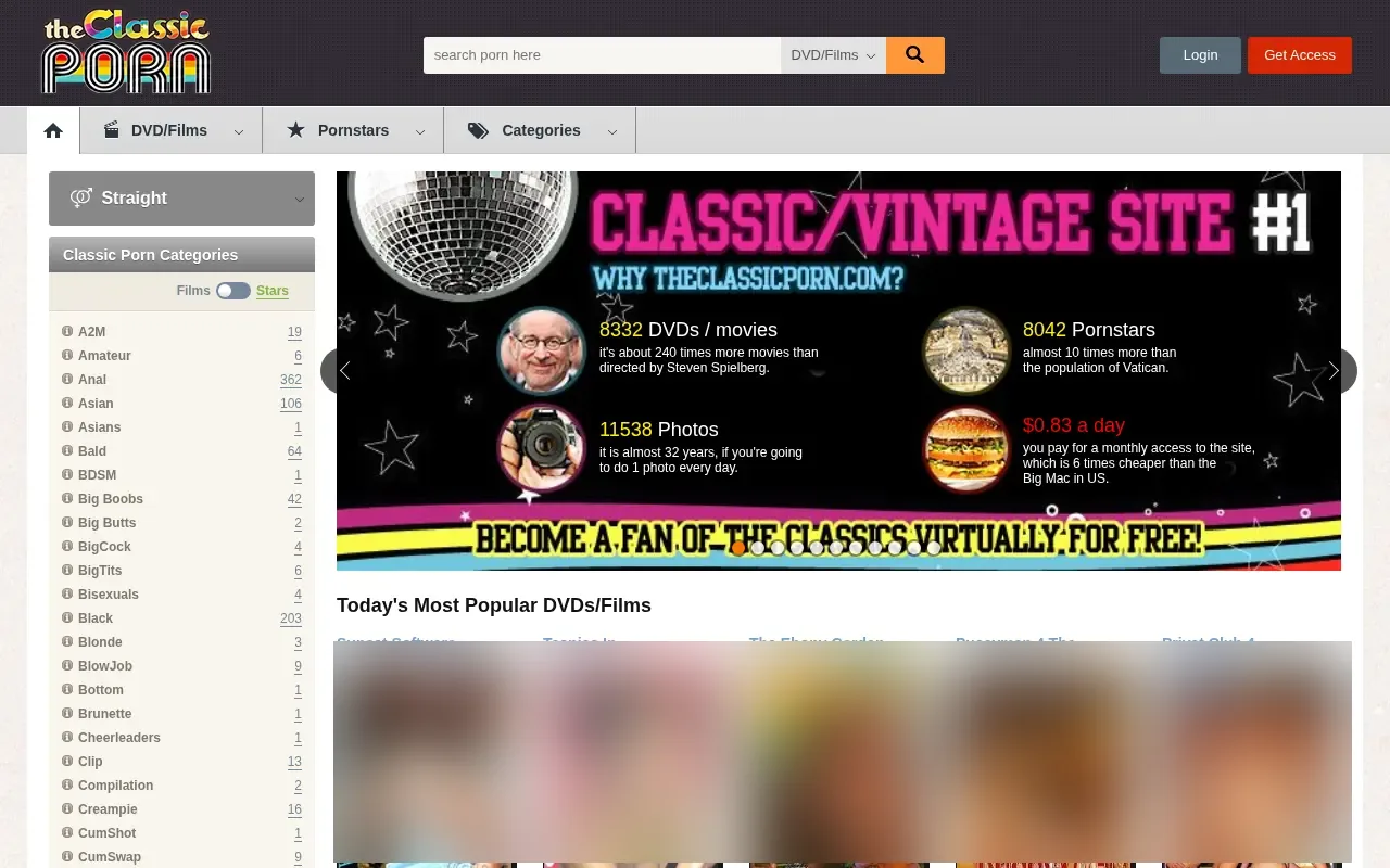 Screenshot of theclassicporn.com