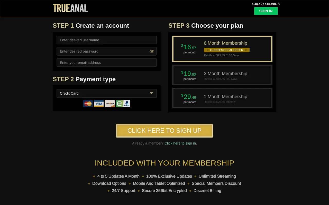 The three plans and their renewal amounts, with card, cryptocurrency and gift card.