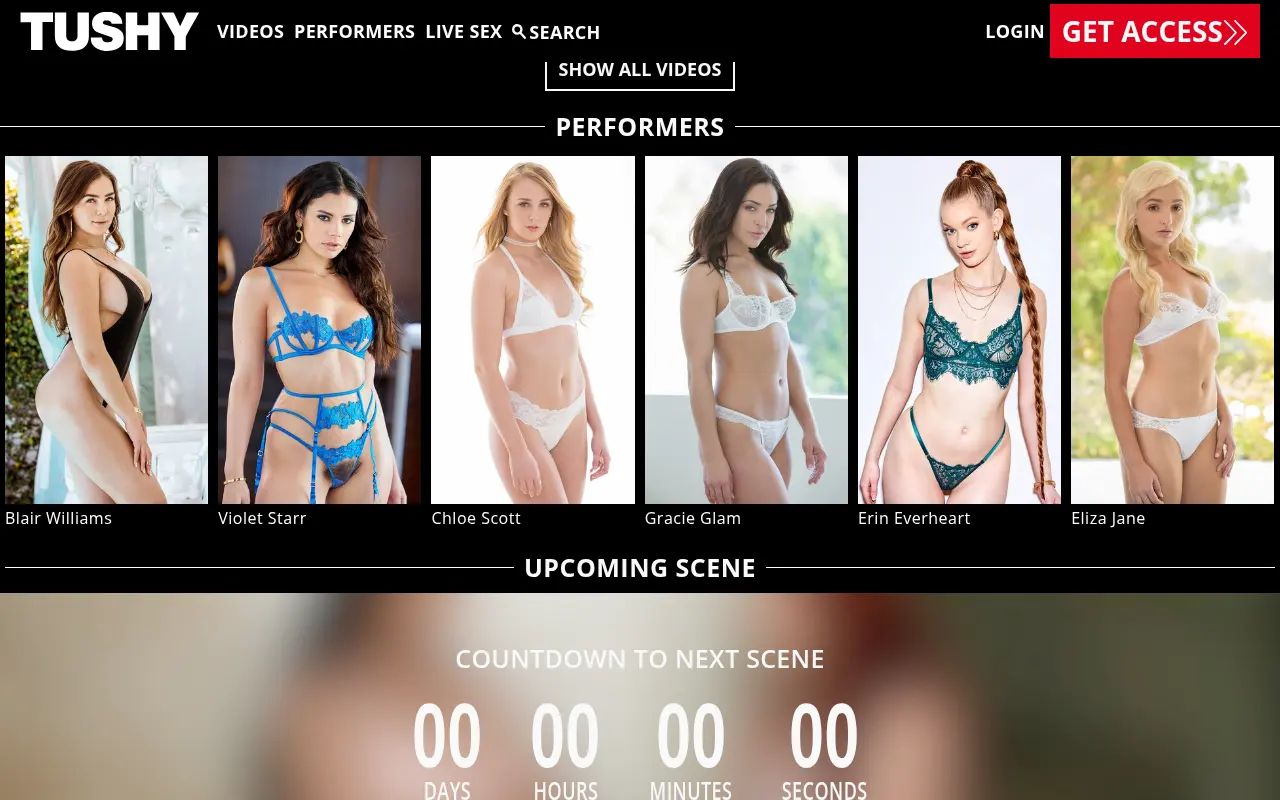 Tushy's row of featured performers