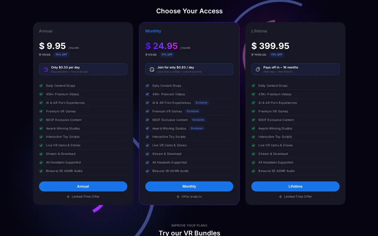 VRPorn.com Premium plans