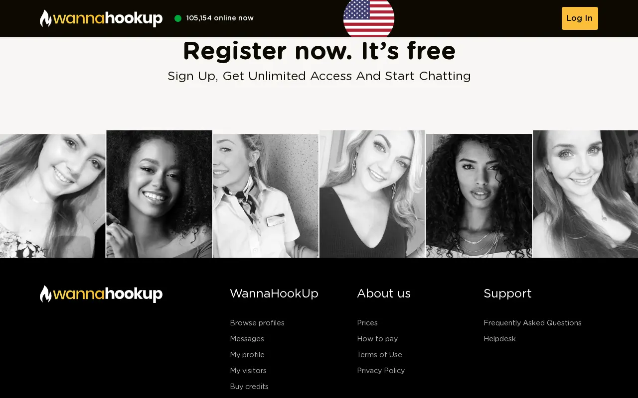The WannaHookUp overview below the sign-up form