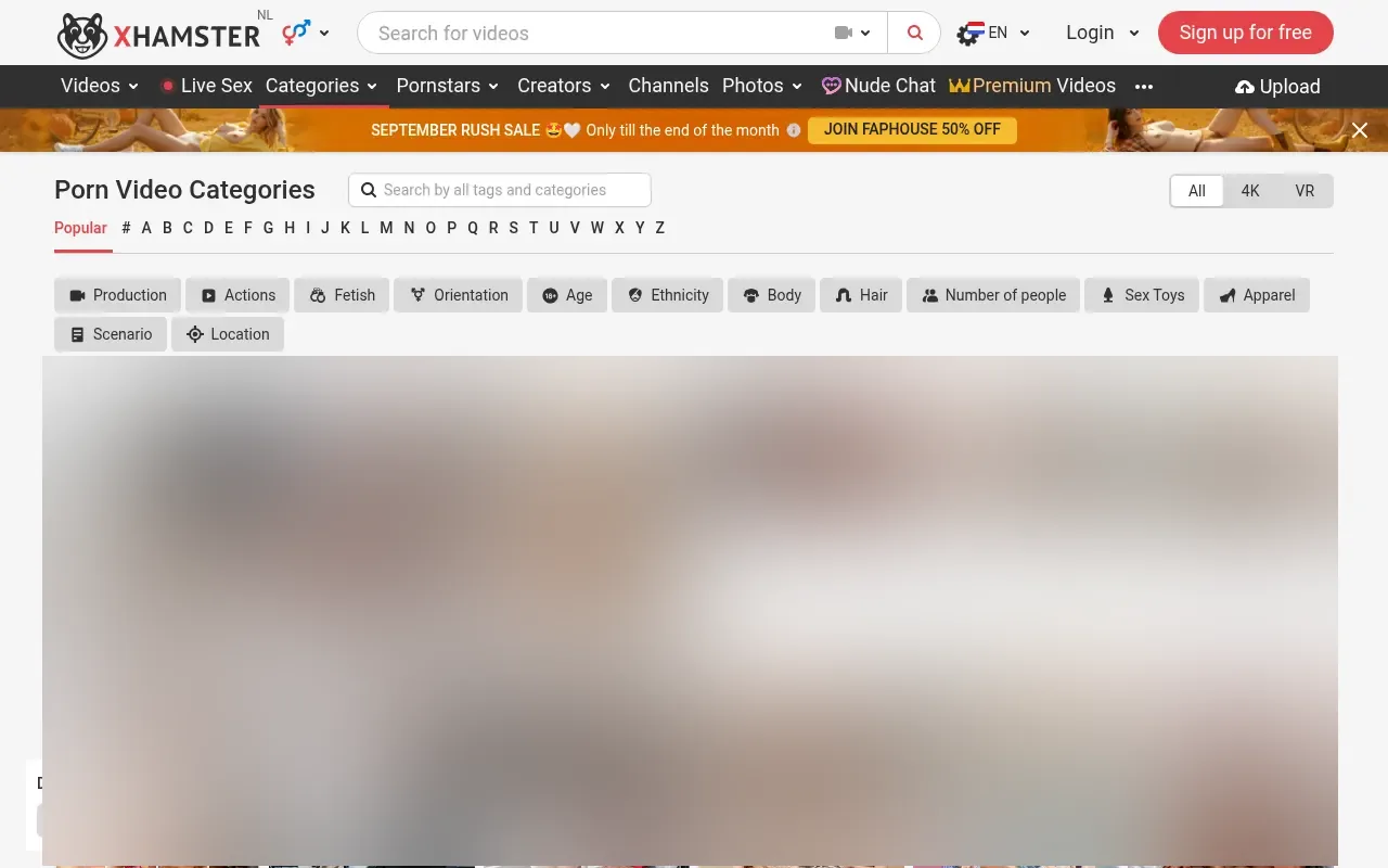 The xHamster categories page