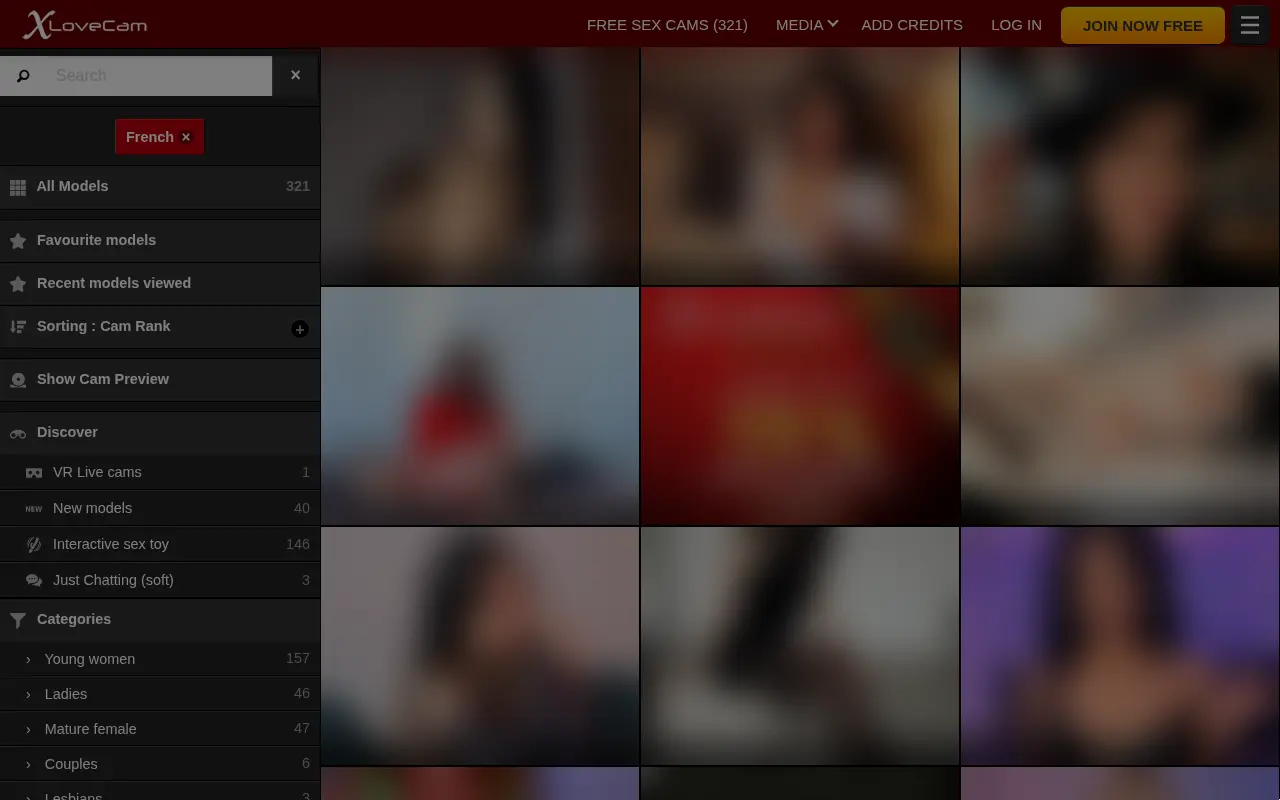 XLoveCam grid of French speaking models