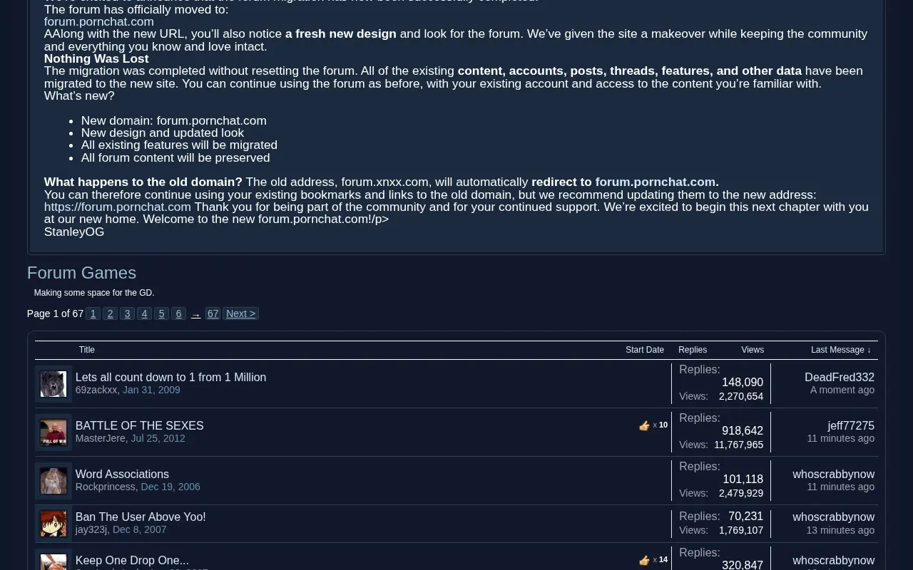 Pornchat forum games, threads sorted by latest post