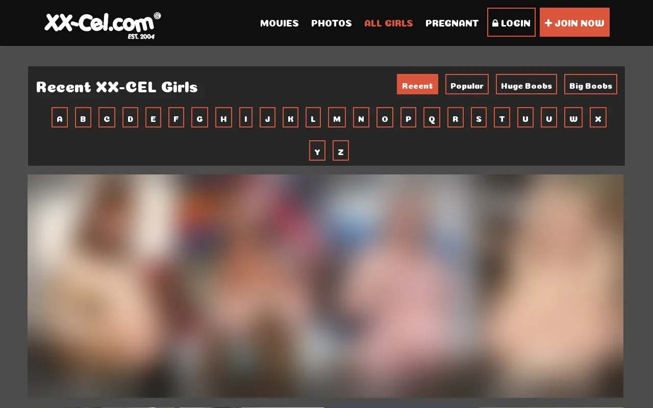 XX-Cel model index with each model's cup size